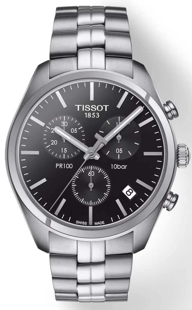 Tissot T Classic PR 100 Chronograph Black Dial Silver Steel Strap Watch for Men - T101.417.11.051.00