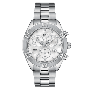 Tissot PR 100 Sport Chic Chronograph Diamonds Mother of Pearl Dial Silver Steel Strap Watch for Women - T101.917.11.116.00