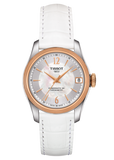 Tissot T-Classic Powermatic 80 Mother of Pearl Silver Dial White Leather Strap Watch For Women - T108.208.26.117.00