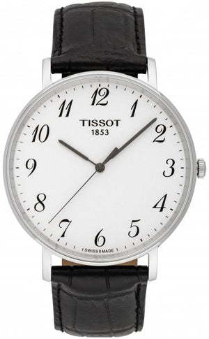 Tissot Everytime Large White Dial Black Leather Strap Watch For Men - T109.610.16.032.00