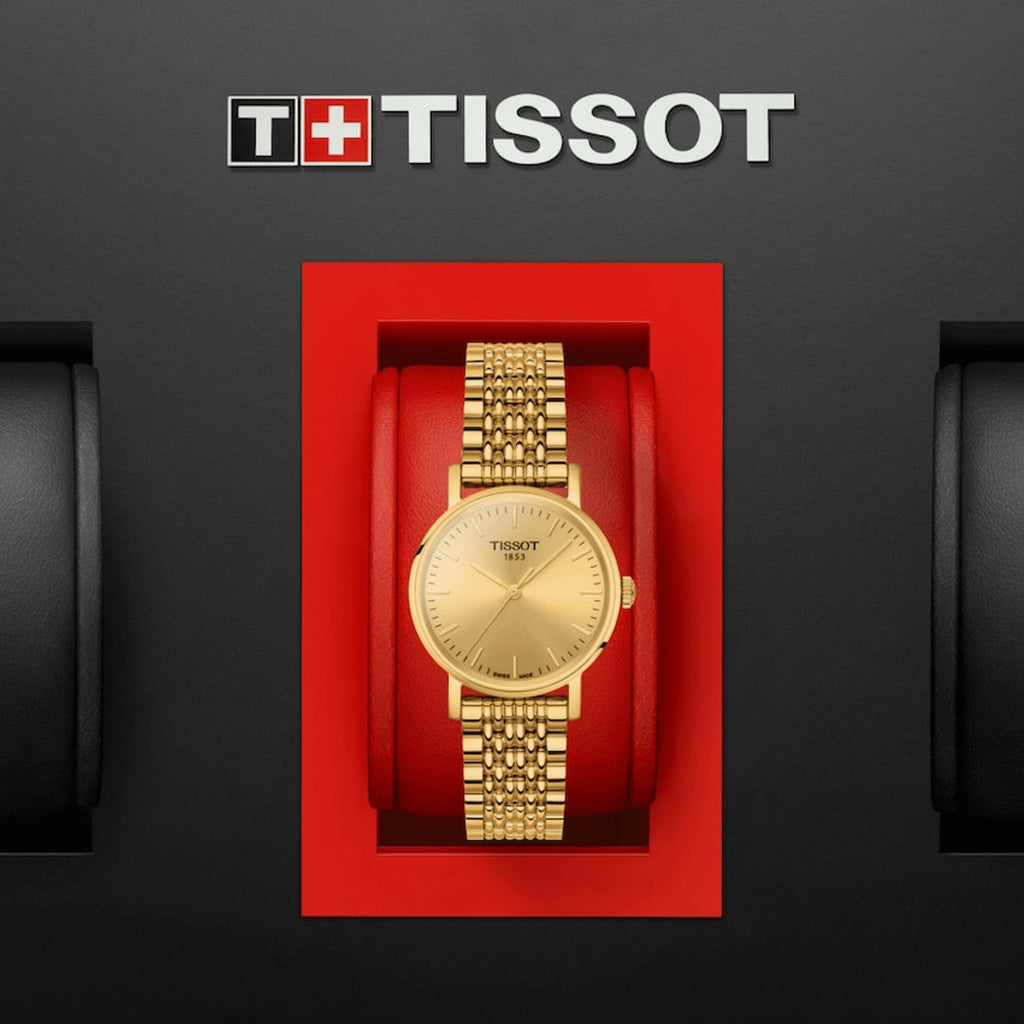 Tissot T Classic Everytime Desire Small Gold Dial Gold Mesh Bracelet Watch For Women - T109.210.33.021.00