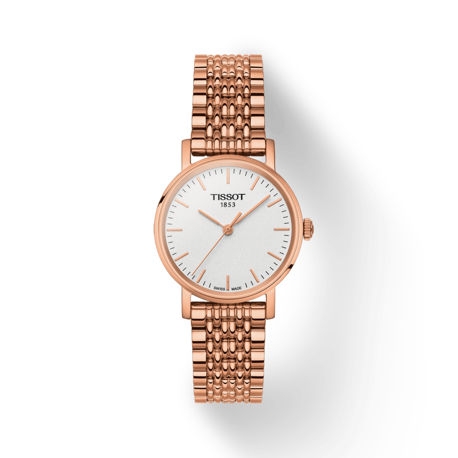 Tissot T Classic Everytime Small White Dial Rose Gold Mesh Bracelet Watch For Women - T109.210.33.031.00