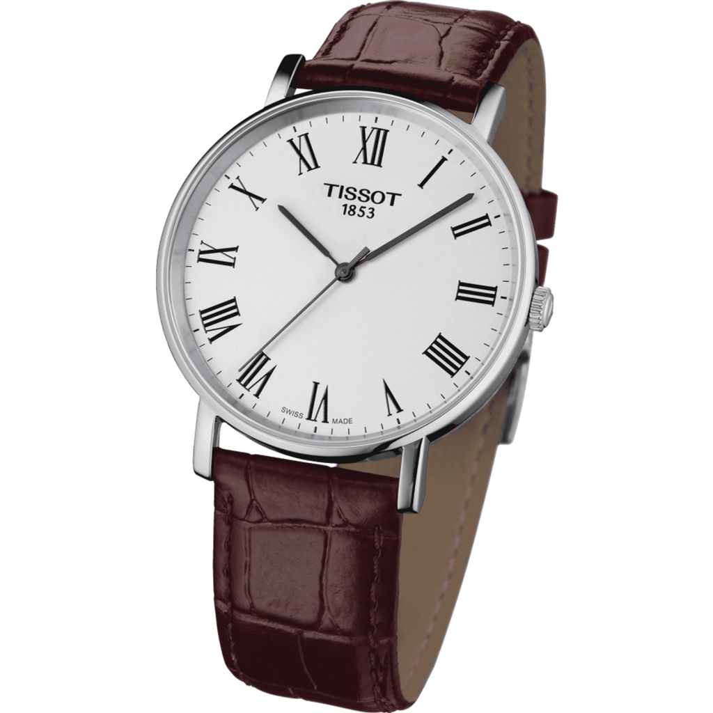 Tissot T Classic Everytime White Dial Brown Leather Strap Watch For Men - T109.410.16.033.00