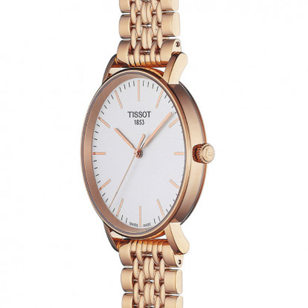 Tissot Everytime Medium White Dial Rose Gold Mesh Bracelet Watch For Men - T109.410.33.031.00