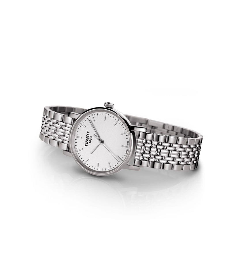 Tissot T Classic Everytime Large White Dial Silver Steel Strap Watch for Men - T109.610.11.031.00