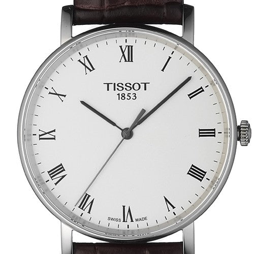Tissot T Classic Everytime White Dial Brown Leather Strap Watch For Men - T109.410.16.033.00
