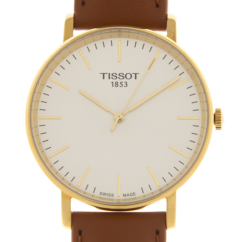 Tissot T Classic Everytime White Dial Brown Leather Strap Watch For Men - T109.410.36.031.00