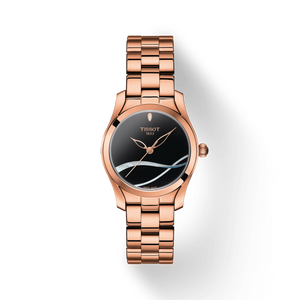 Tissot T Wave Black Dial Rose Gold Steel Strap Watch For Women - T112.210.33.051.00