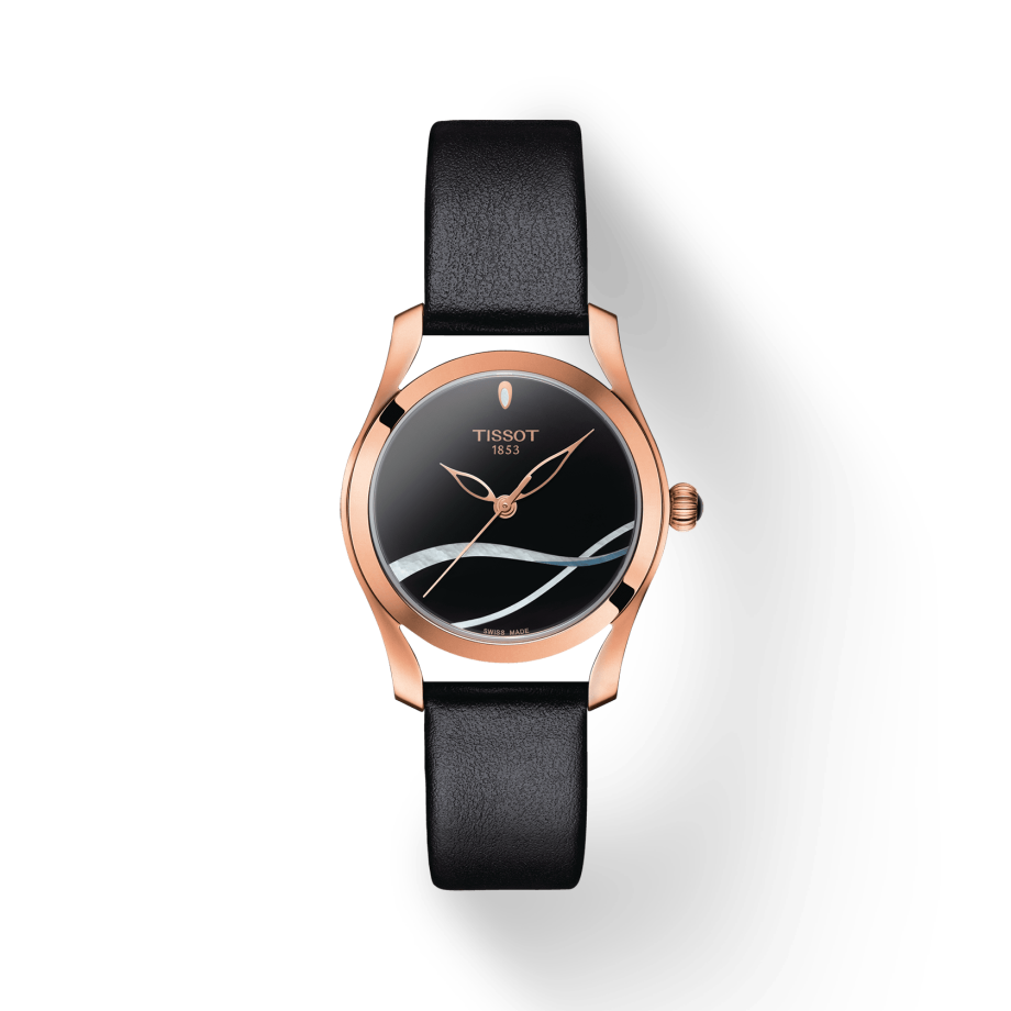 Tissot T Wave Black Dial Black Leather Strap Watch For Women - T112.210.36.051.00