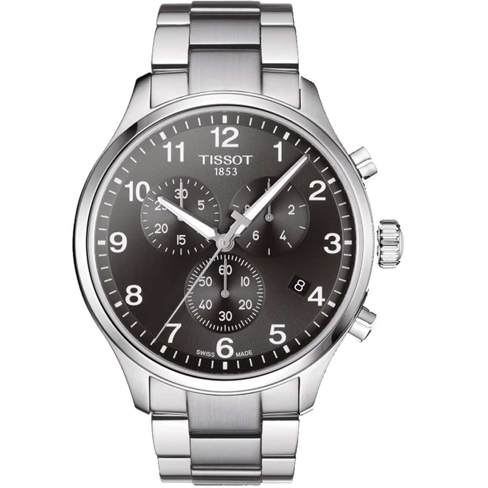 Tissot T Classic Chrono XL Black Dial Silver Steel Strap Watch For Men - T116.617.11.057.01