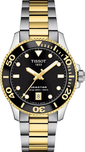 Tissot Seastar 1000 Black Dial Two Tone Steel Strap Watch for Women - T120.210.22.051.00