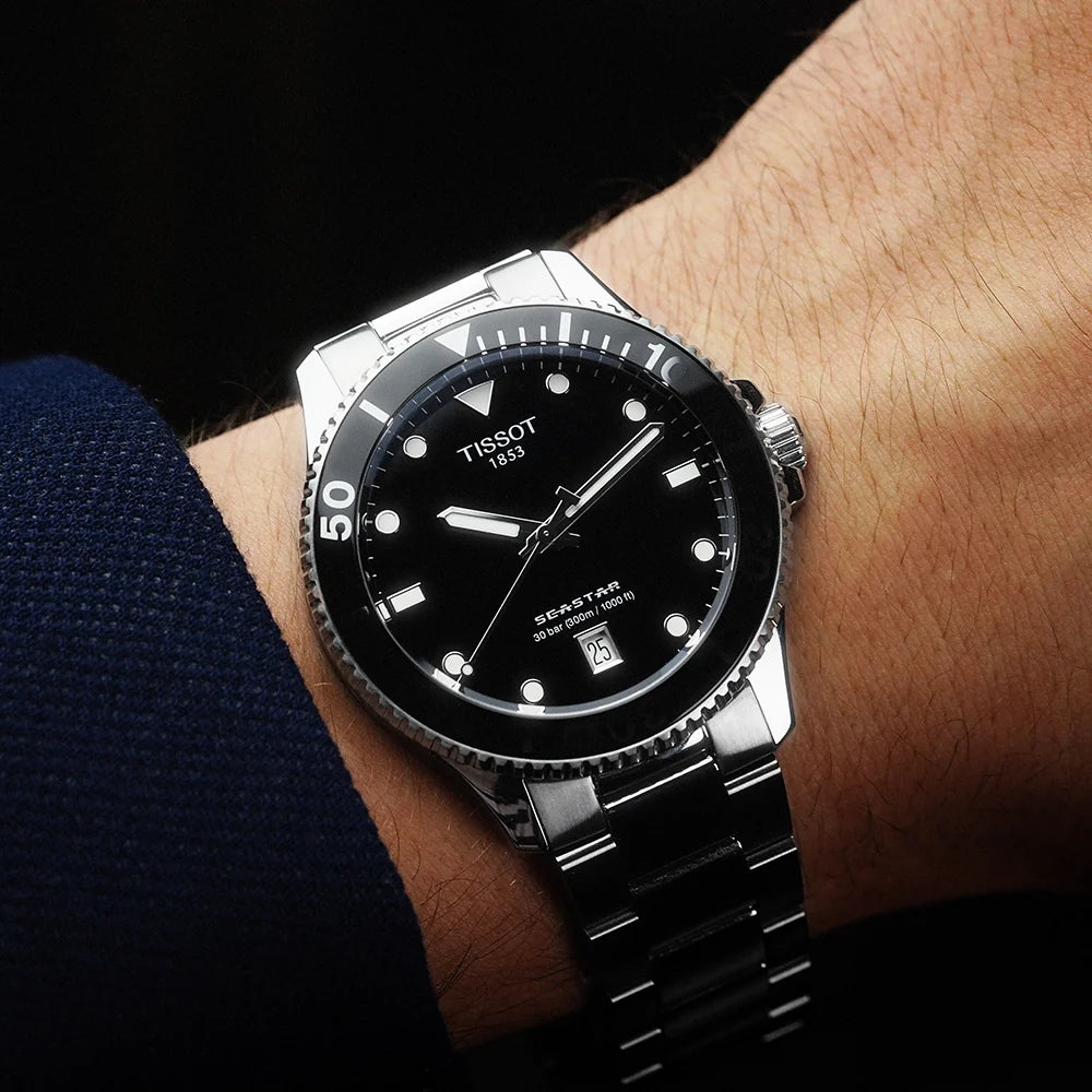 Tissot Seastar 1000 Black Dial Silver Steel Strap Watch For Men - T120.410.11.051.00
