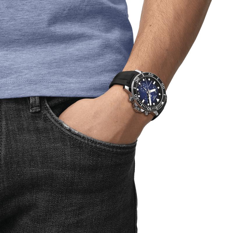 Tissot Seastar 1000 Chronograph Blue Dial Black Rubber Strap Watch For Men - T120.417.17.041.00