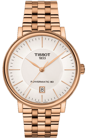 Tissot T Classic Carson Premium Automatic White Dial Rose Gold Steel Strap Watch for Men - T122.407.33.031.00