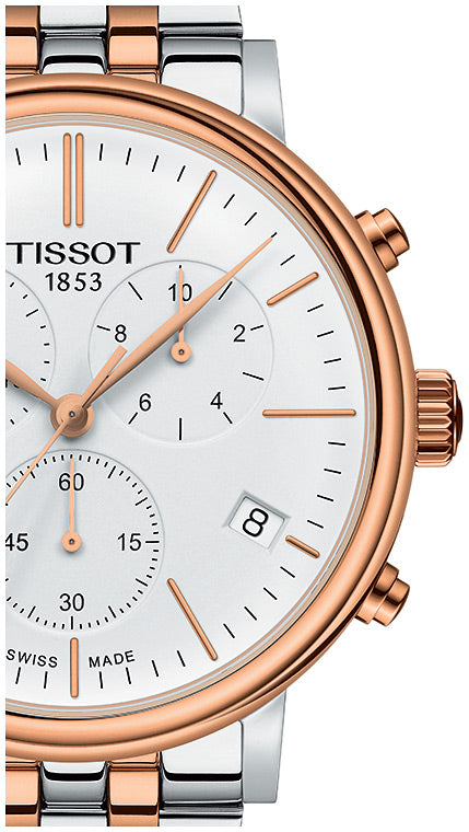 Tissot Carson Premium Chronograph White Dial Two Tone Steel Strap Watch For Men - T122.417.22.011.00