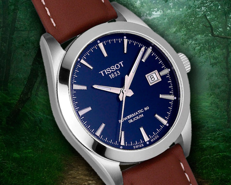 Tissot Gentleman Powermatic 80 Silicium Blue Dial Brown Leather Strap Watch For Men - T127.407.16.041.00