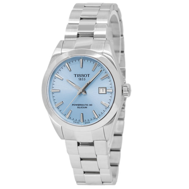 Tissot Gentleman Powermatic 80 Silicium Ice Blue Silver Steel Strap Watch For Men - T127.407.11.351.00
