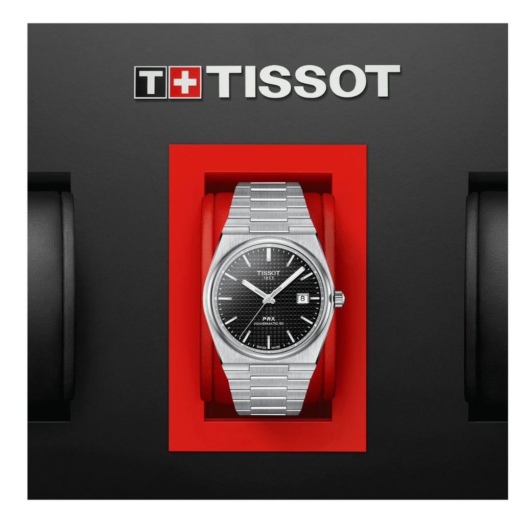 Tissot PRX Powermatic 80 Black Dial Silver Steel Strap Watch For Men - T137.407.11.051.00