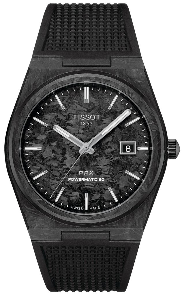 Tissot PRX Powermatic 80 Carbon Black Dial Black Rubber Strap Watch for Men - T137.907.97.201.00