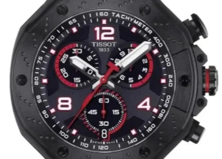 Tissot T Race Chronograph Black Dial Red Rubber Strap Watch For Men - T141.417.37.057.01