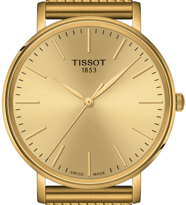 Tissot T Classic Everytime Medium Gold Dial Gold Mesh Bracelet Watch For Men - T109.410.33.021.00