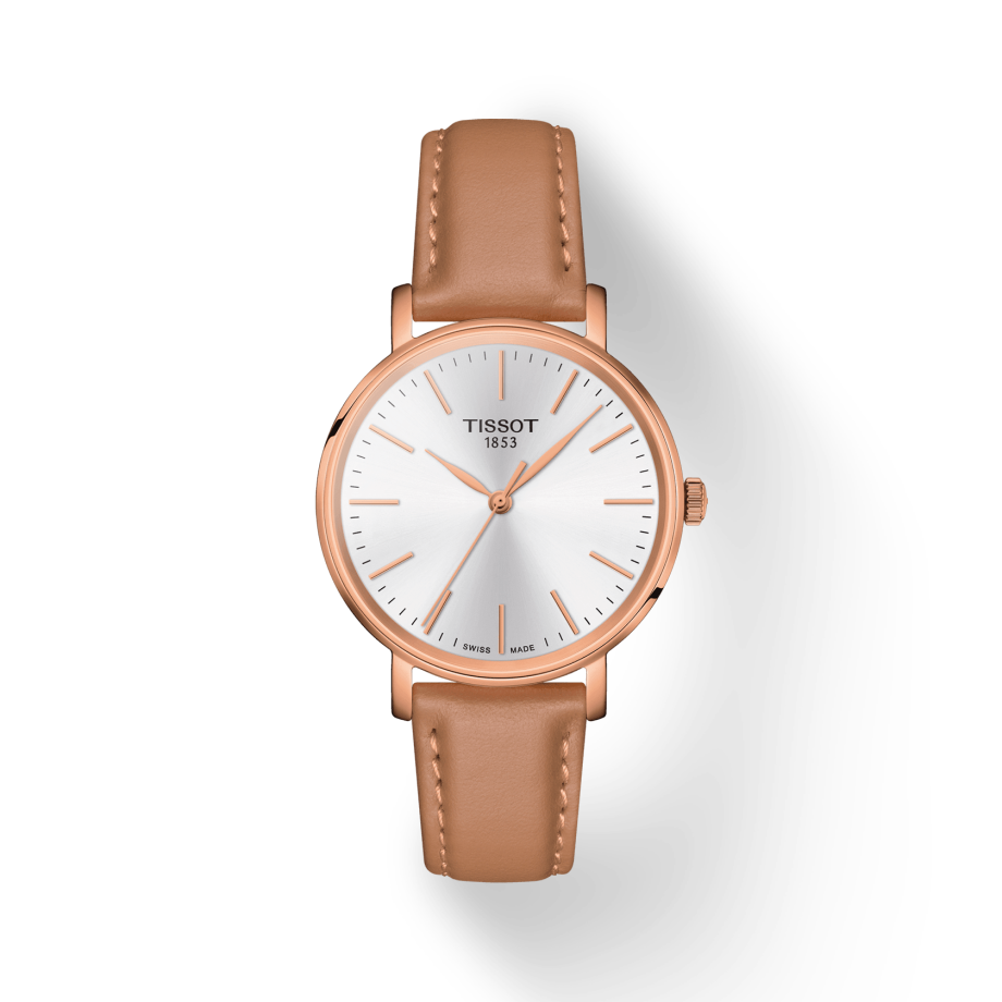 Tissot Everytime Lady Silver Dial Brown Leather Strap Watch for Women - T143.210.36.011.00