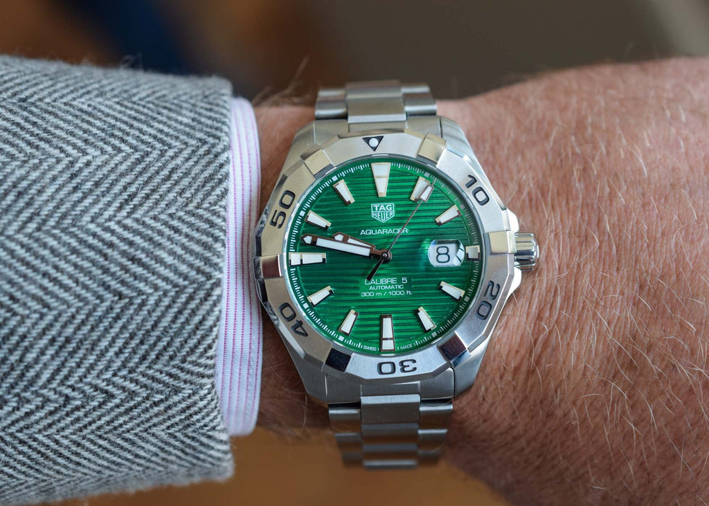 Tag Heuer Aquaracer Calibre 5 Automatic Green Dial Silver Steel Strap Watch for Men - WAY2015.BA0927