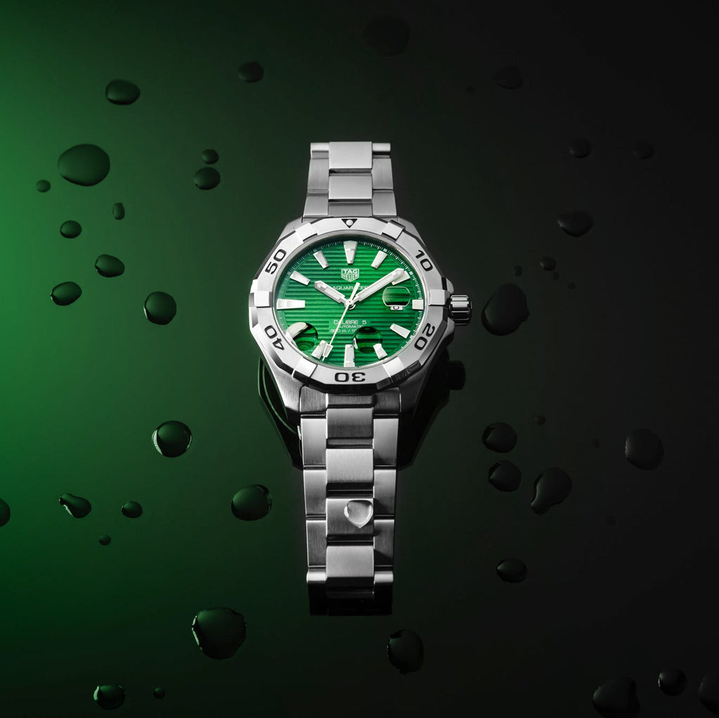 Tag Heuer Aquaracer Diamonds Emerald Green Dial Silver Steel Strap Watch for Women - WBD1316.BA0740