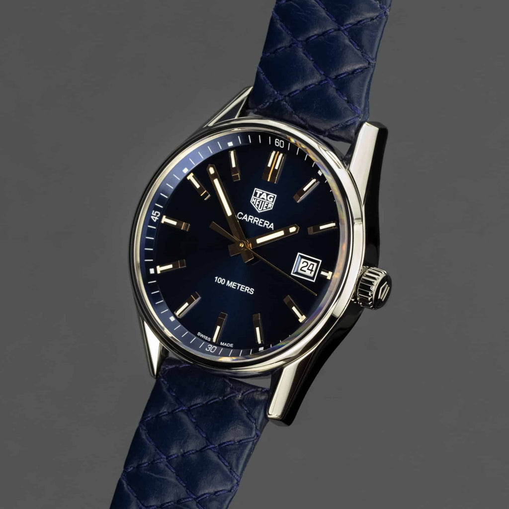 Tag Heuer Carrera Quartz Blue Dial Blue Calfskin Leather Strap Watch for Women - WAR1112.FC6391