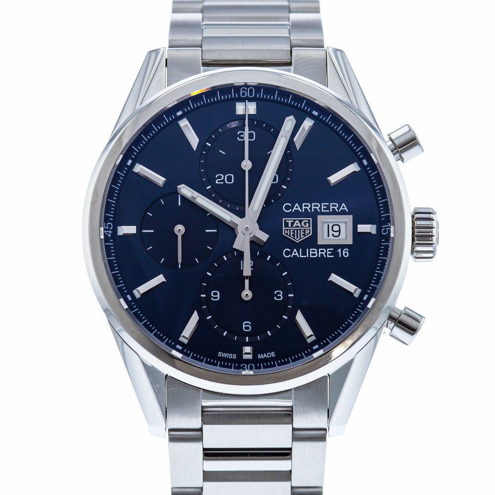Tag Heuer Carrera Chronograph 41mm Blue Dial Silver Steel Strap Watch for Men - CBK2112.BA0715