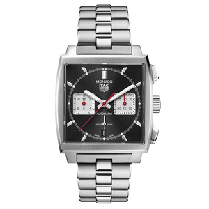 Tag Heuer Monaco Automatic Chronograph Black Dial Silver Steel Strap Watch for Men - CBL2113.BA0644