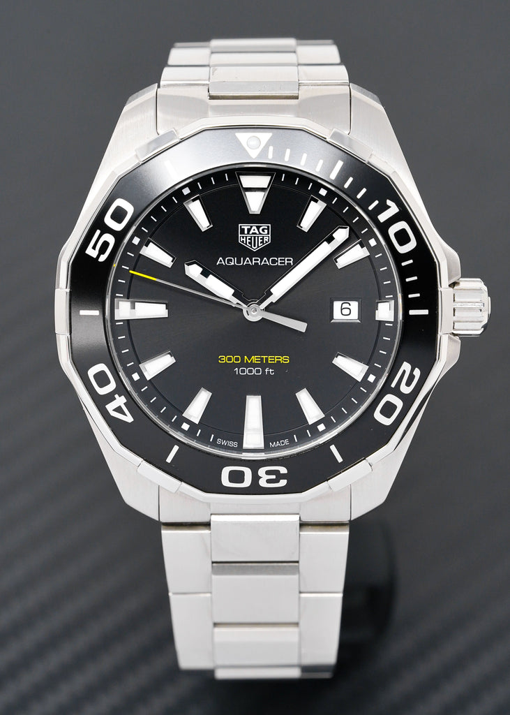 Tag Heuer Aquaracer Quartz Black Dial Silver Steel Strap Watch for Men - WAY101A.BA0746