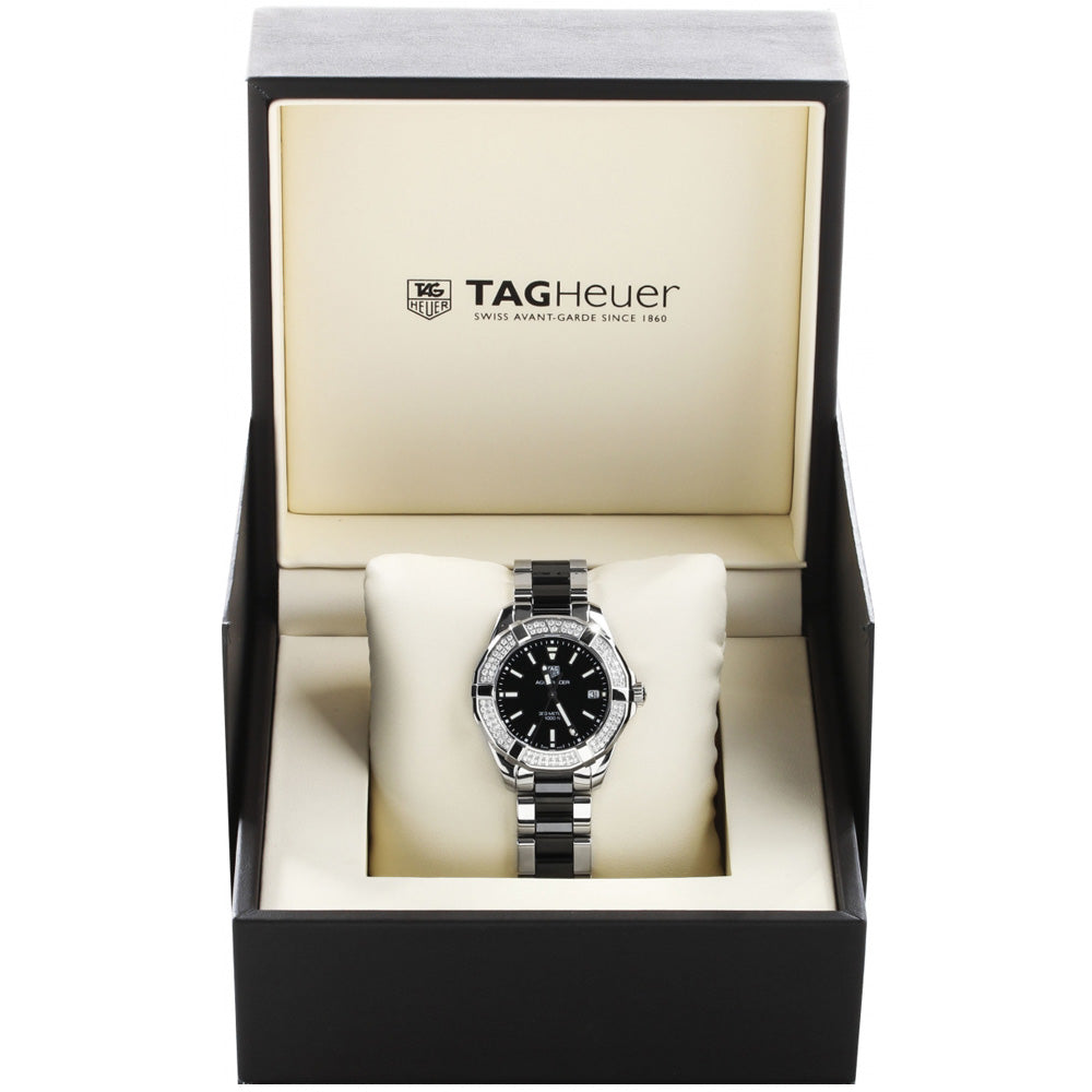 Tag Heuer Aquaracer Quartz Diamonds Black Dial Two Tone Steel Strap Watch for Men - WAY131E.BA0913