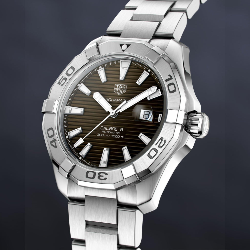 Tag Heuer Aquaracer Calibre 5 Automatic Sunray Brown Dial Silver Steel Strap Watch for Men - WAY2018.BA0927