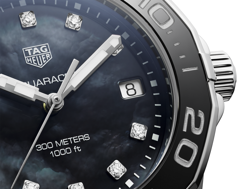 Tag Heuer Aquaracer Quartz Black Dial Silver Steel Strap Watch for Women - WAY131M.BA0748