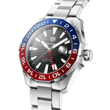 Tag Heuer Aquaracer GMT Caliber 7 Pepsi Black Dial Silver Steel Strap Watch for Men - WAY201F.BA0927