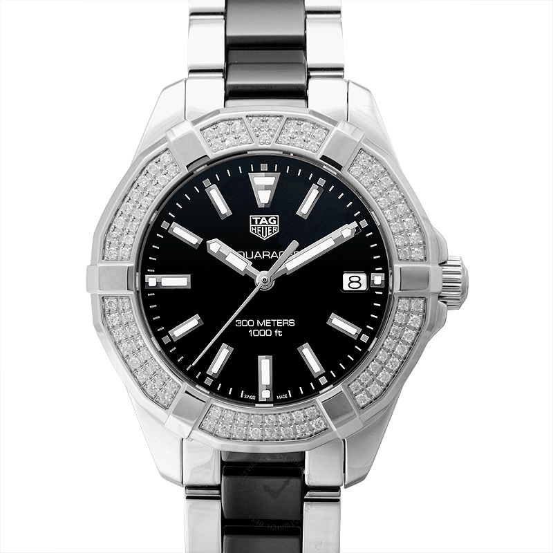 Tag Heuer Aquaracer Quartz Diamonds Black Dial Two Tone Steel Strap Watch for Men - WAY131E.BA0913