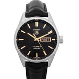 Tag Heuer Carrera Calibre 5 Automatic Black Dial Black Leather Strap Watch for Men - WAR201C.FC6266