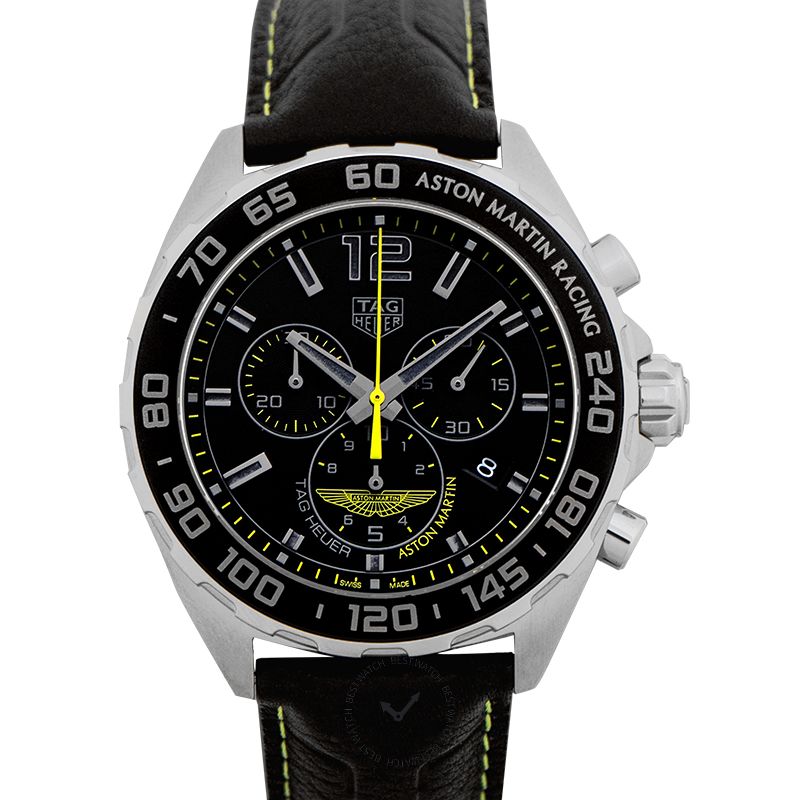 Tag Heuer Formula 1 Aston Martin Black Dial Black Leather Strap Watch for Men - CAZ101P.FC8245