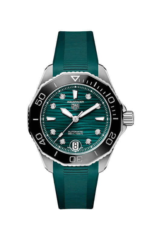 Tag Heuer Aquaracer Professional 300 Automatic Diamonds Green Dial Green Rubber Strap Watch for Women - WBP231G.FT6226