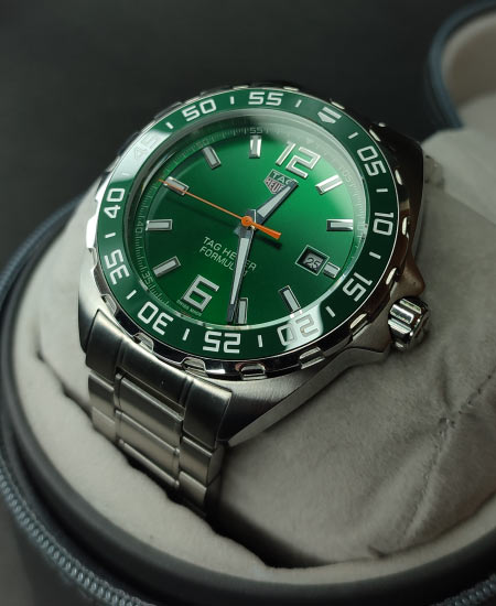 Tag Heuer Formula 1 Quartz Green Dial Silver Steel Strap Watch for Men - WAZ1017.BA0842