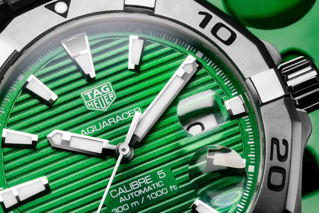 Tag Heuer Aquaracer Diamonds Emerald Green Dial Silver Steel Strap Watch for Women - WBD1316.BA0740