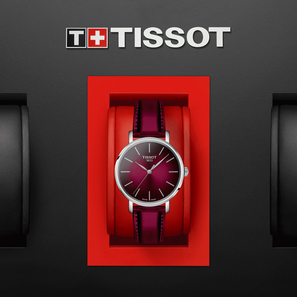 Tissot Everytime Lady Burgundy Dial Burgundy Leather Strap Watch for Women - T143.210.17.331.00