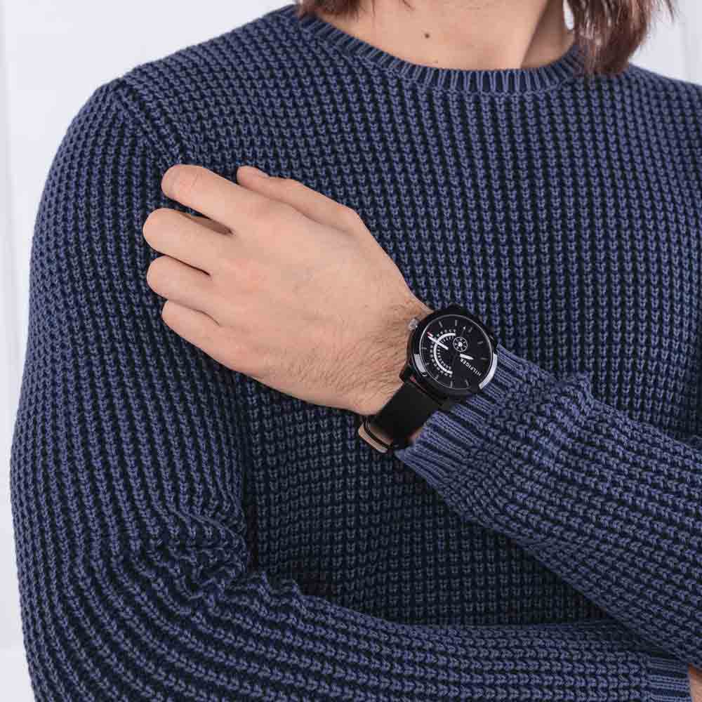 Tommy Hilfiger Denim Quartz Black Dial Black Leather Strap Watch for Men - 1791479