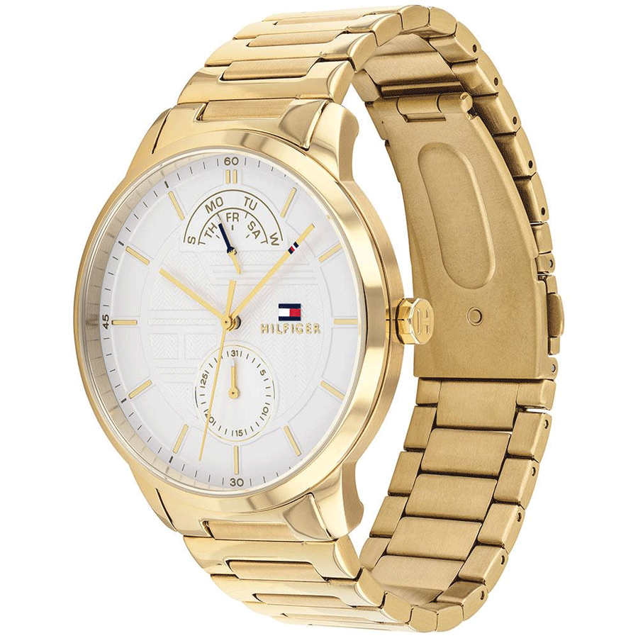 Tommy Hilfiger Hunter White Dial Gold Steel Strap Watch for Men - 1791609