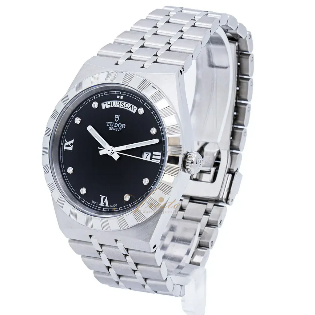 Tudor Royal Automatic Diamonds Black Dial Silver Steel Strap Watch for Men - M28600-0004