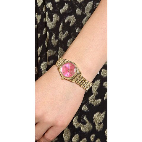 Michael Kors Lexington Quartz Pink Dial Gold Steel Strap Watch For Women - MK3270