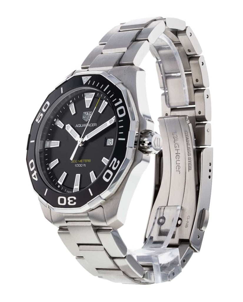 Tag Heuer Aquaracer Quartz Black Dial Silver Steel Strap Watch for Men - WAY101A.BA0746
