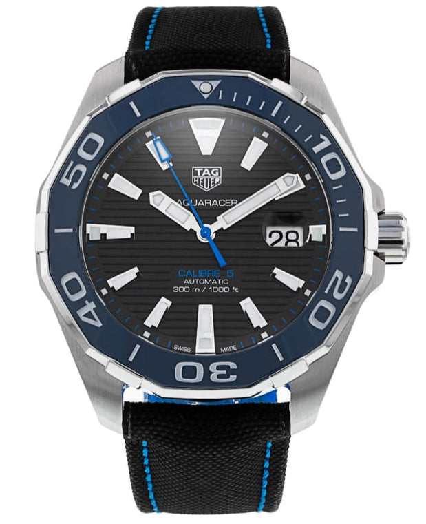 Tag Heuer Aquaracer Calibre 5 Automatic Black Dial Black Nylon Strap Watch for Men - WAY201C.FC6395