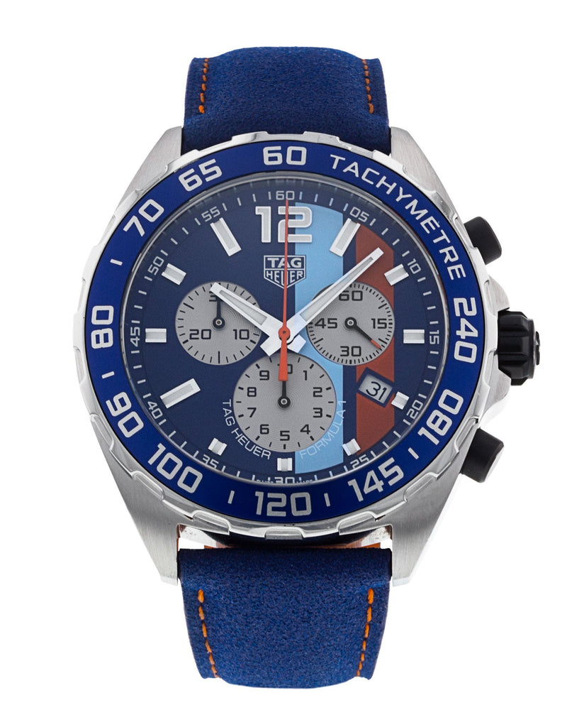Tag Heuer Formula 1 Gulf Edition Blue Dial Blue Leather Strap Watch for Men - CAZ101N.FC8243